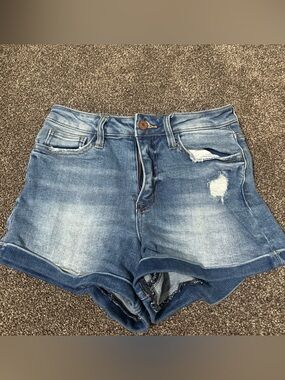 Vervet- High-Rise Distressed Denim Shorts - Blue